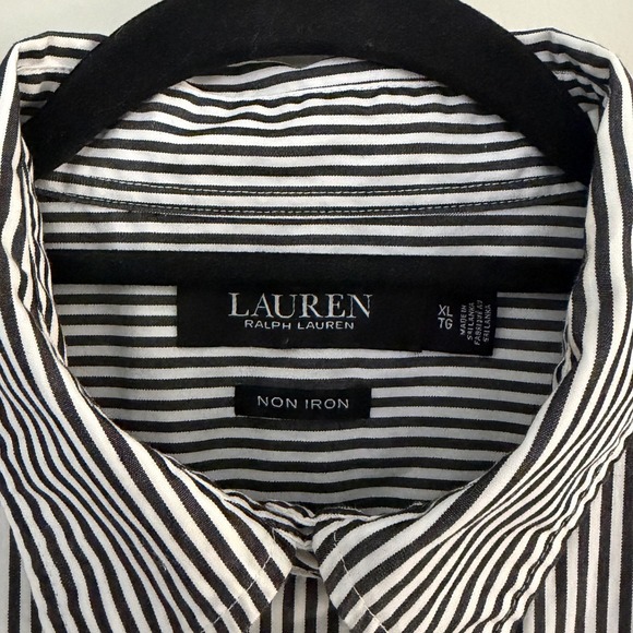 Lauren Ralph Lauren Womens XL Striped Non Iron Button Down Shirt Black White RLL - Picture 4 of 10